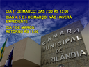 Aviso de funcionamento especial da Câmara Municipal de Marilândia