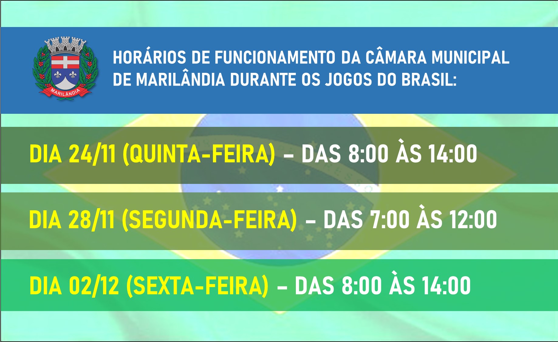 Comunicado sobre horários especiais de funcionamento.