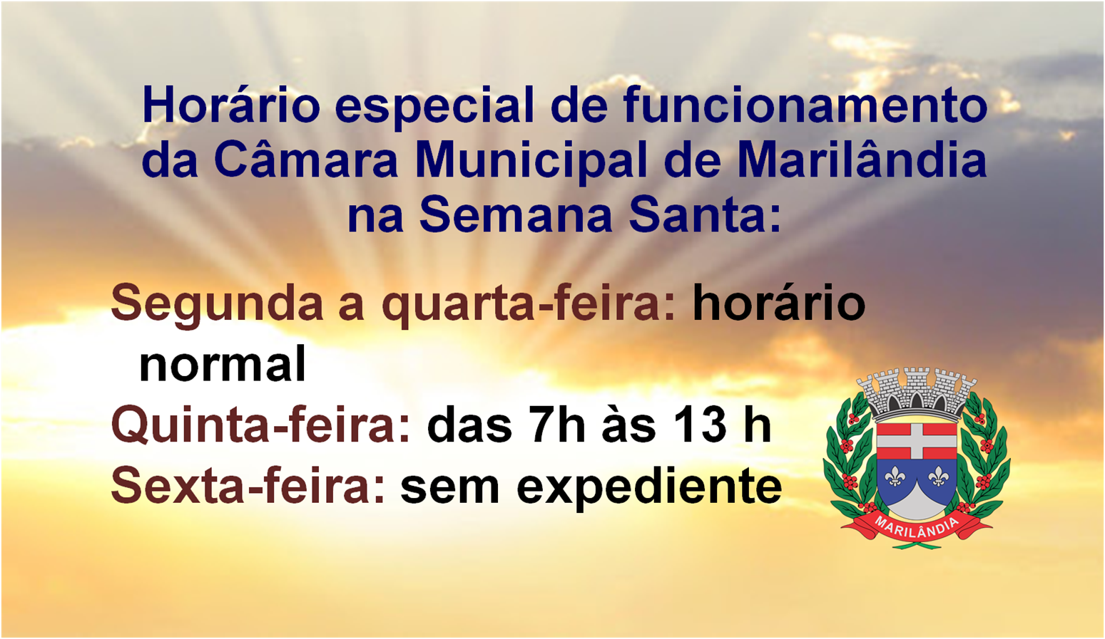 Funcionamento da Câmara na Semana Santa