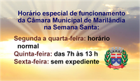 Funcionamento da Câmara na Semana Santa